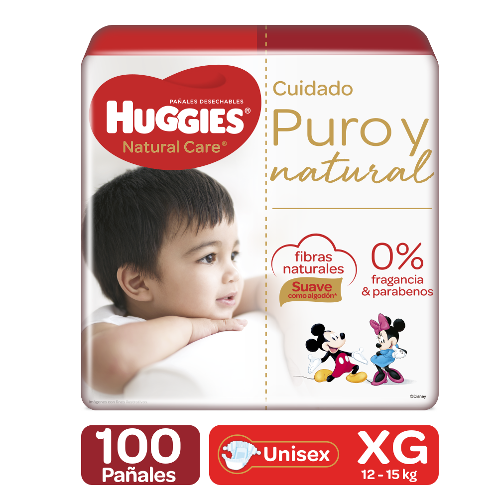 Huggies Natural Care Pañales Unisex XG 12-15 100 Pañales. – Super - Ahora con Delivery